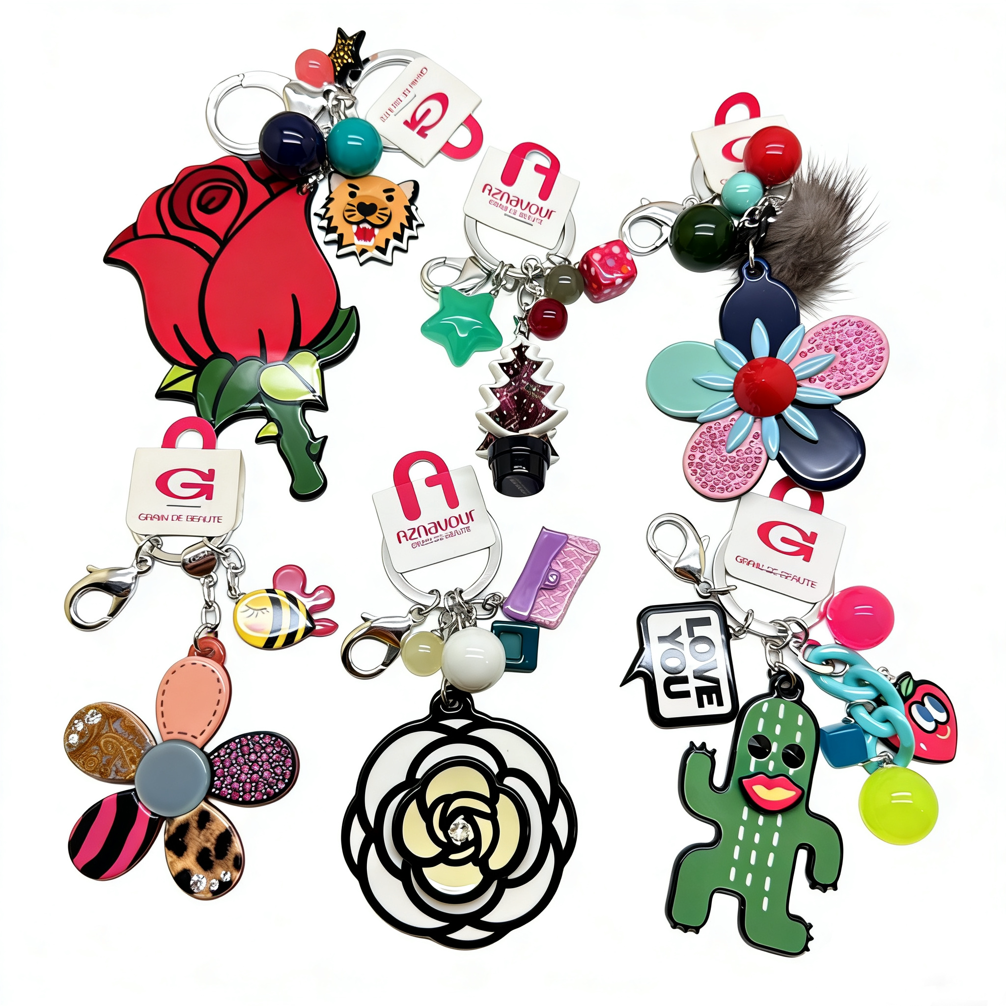 韩国采购GRAIN DE BEAUTE/Aznavour正品花朵男女汽车钥匙扣包挂件