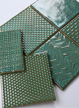 北欧INS网红瓷砖墨绿色小方砖窑变冰裂手工砖厨房卫生间阳台瓷砖