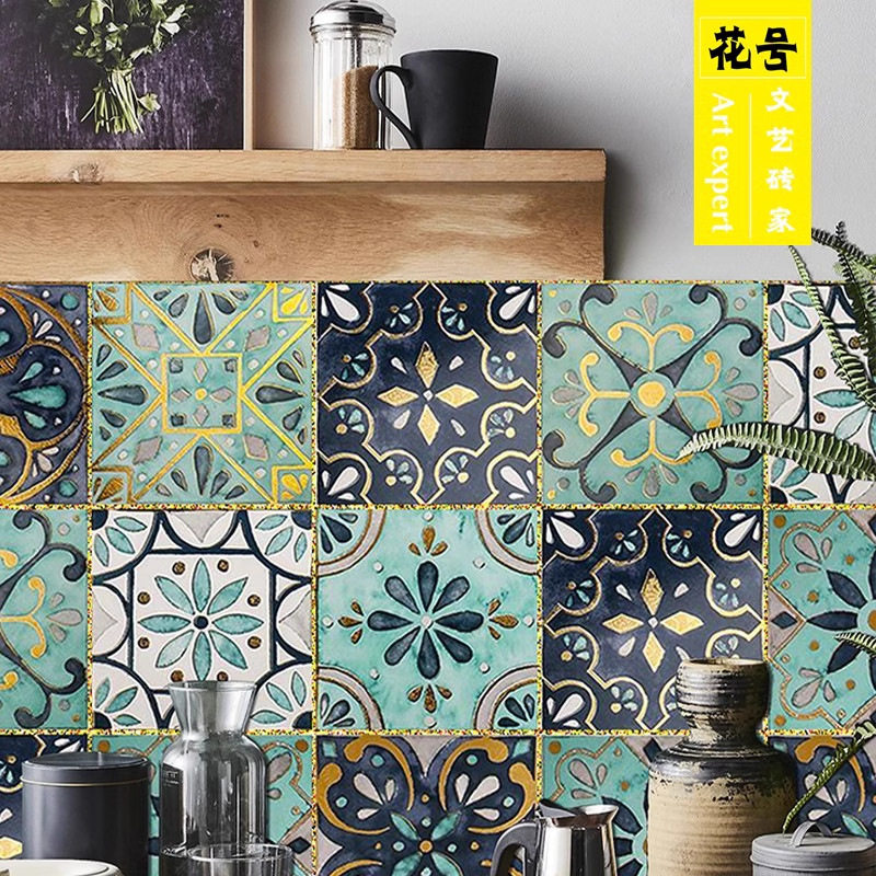 现代轻奢鎏金糖果釉花砖庭院瓷砖拼接墙地砖防滑砖厨房阳台200