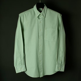 仰泳商店 IZOD 小logo刺绣复古绿白条纹衬衫vintage古着