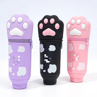 硅胶卡通创意硅胶笔袋伸缩笔筒可爱猫爪收纳铅笔水彩笔收纳袋