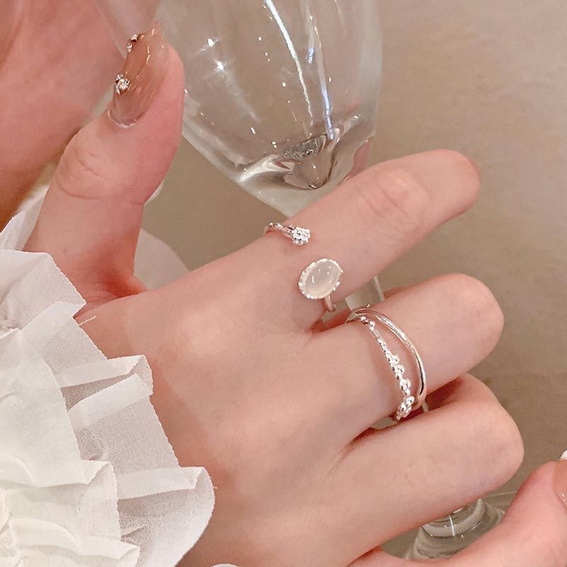 女高级感甜酷风素圈食指时尚个性戒指