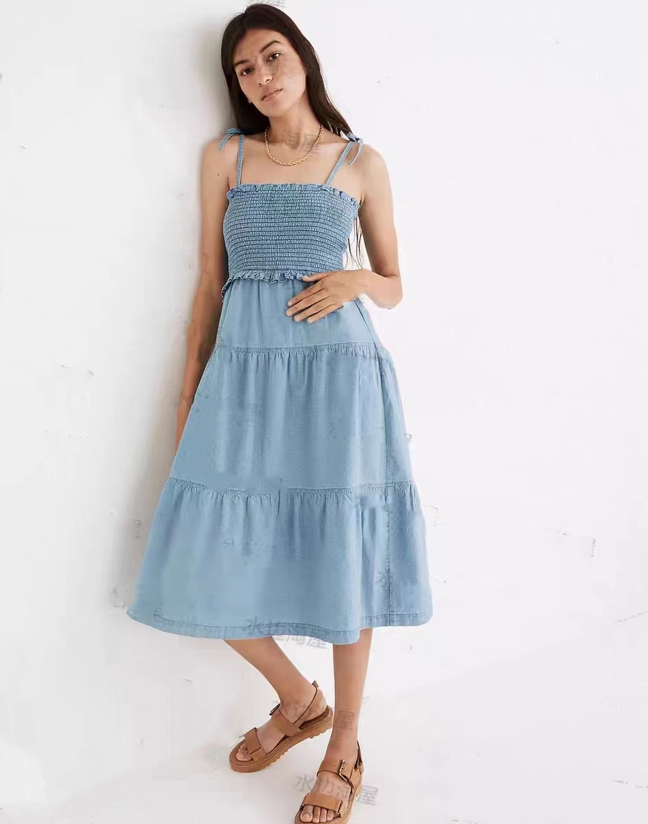 超鸡正美系M家女夏款经典弹力裹胸小吊带修身连衣裙牛仔裙