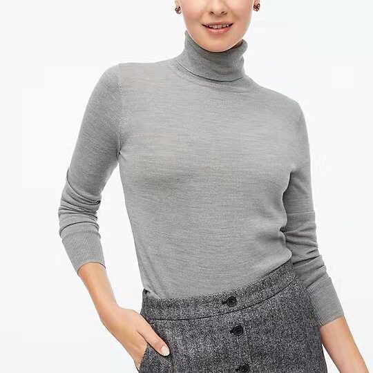 外贸经典秋冬女美利奴纯羊毛两翻高领长袖打底毛衣针织衫、多色