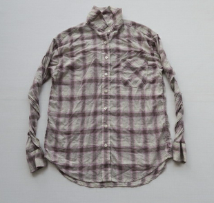 微瑕S码清、美丽国单OVERSIZE宽松女暗啡色格子棉休闲长袖衬衫