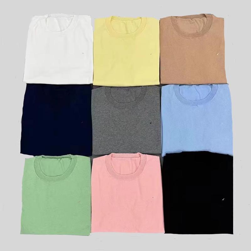 美单女老钱小马经典平纹棉圆领套头短袖毛衣针织衫休闲通勤上衣