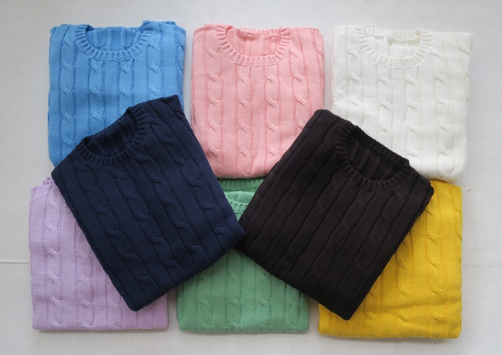 纯色长袖绞花棉针织毛衣