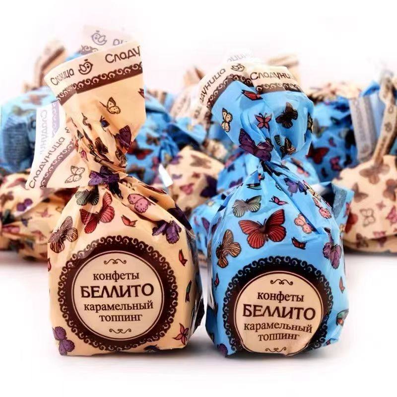 花蝴蝶糖俄罗斯进口蝴蝶巧克力夹心糖果喜糖网红零食果冻糖包邮