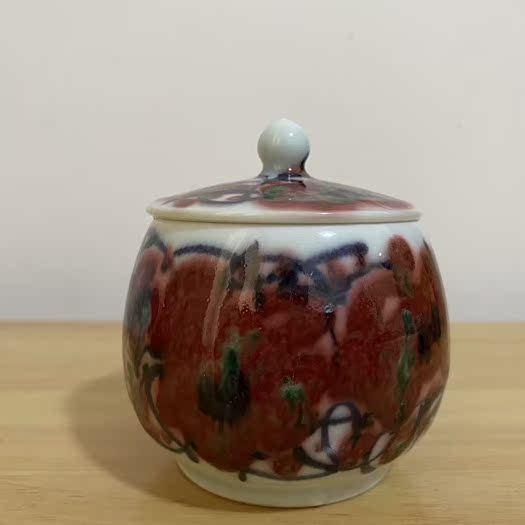 万梅瓷庄 创意花卉手绘青花釉里红茶叶罐景德镇陶瓷手工茶具釉下