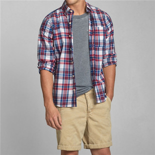 AF男衬衫长袖休闲格子修身薄款棉美国保正现货