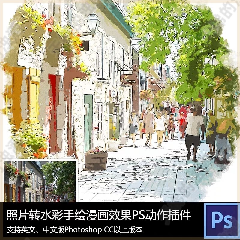 PS动作 照片一键转手绘印象派抽象艺术油画厚涂质感笔触特效插件