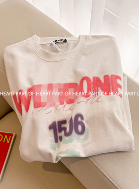 W家2026春夏新款彩色喷绘1506数字短袖T恤字母LOGO宽松男女同款潮