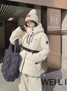 欧洲站2026冬季新款休闲保暧连帽加厚白鸭绒修身羽绒服女