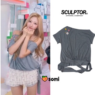 somi家直邮~Stella金多绚同款 SCULPTOR纽扣装饰系带短袖T恤女6