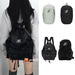somi家 韩国直邮ASON裂纹感抽绳双肩包机车包大容量通勤百搭