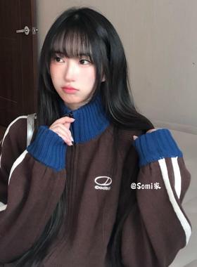 somi家 韩国直邮oddstudio刺绣小标拼接撞色针织开衫ins韩风 25FW