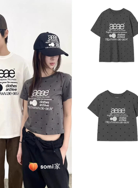 25冬 aeae韩国设计师品牌学院休闲字母logo印花波点宽松短袖T恤女