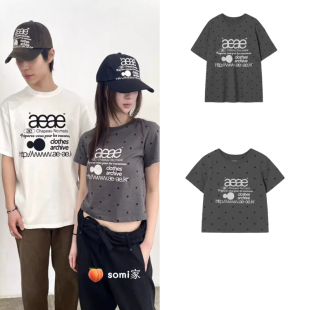 somi家直邮~aeae韩国学院休闲字母logo印花波点宽松短袖T恤