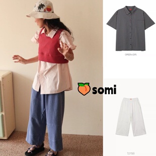 somi家直邮~tonse 韩国排扣格子短袖衬衫宽松格子短袖衬衫7