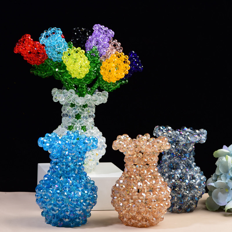 手工水晶DIY串珠  12MM花瓶 8MM玫瑰花 家居摆件 情人节礼物 成品