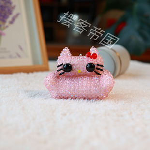 【成品】创意礼品手工串珠水晶KT猫笔沙发工艺品饰品精致超萌摆件