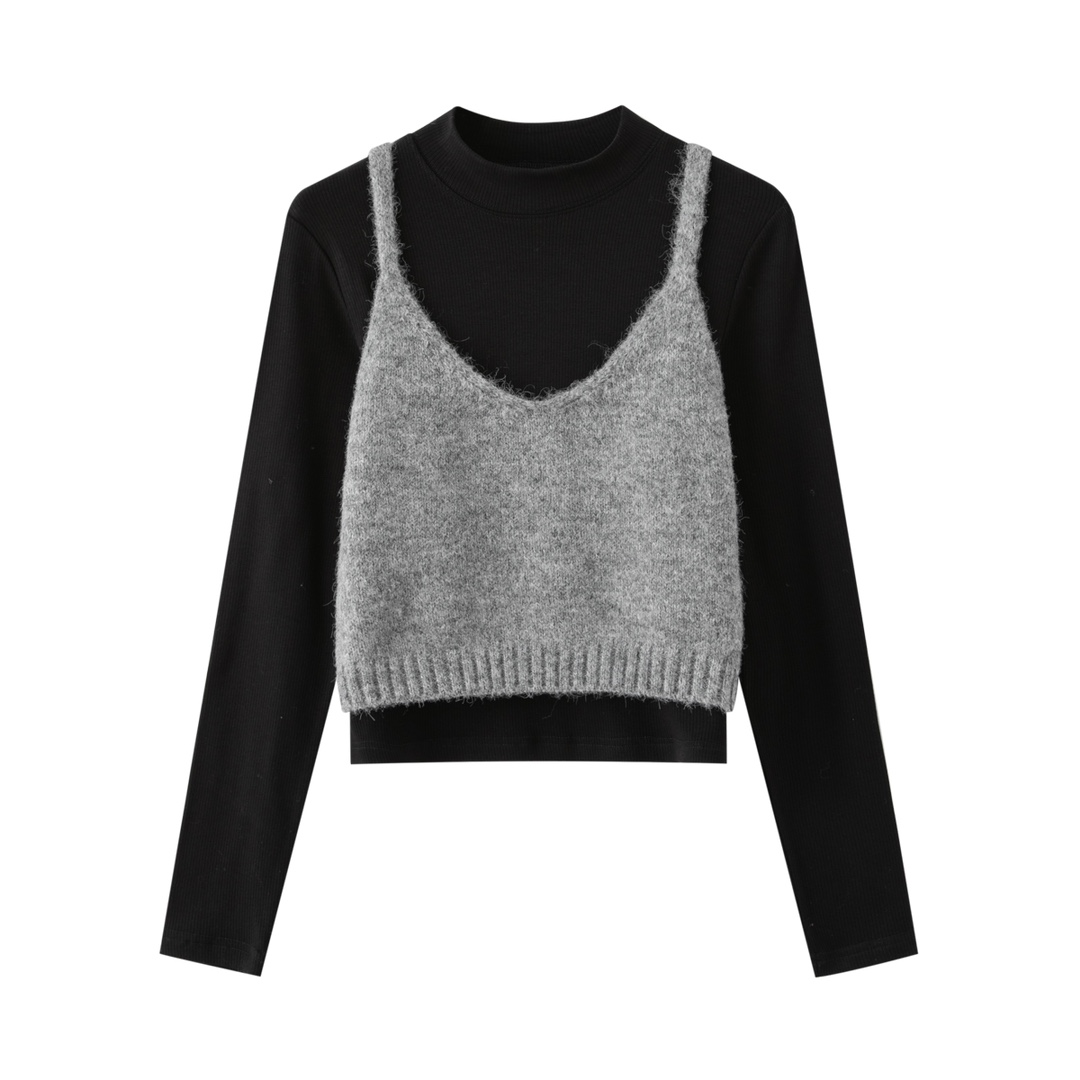 国内代购25春装新款女装时尚圆领吊带毛衣两件套针织衫A3CPD4233