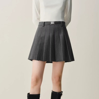 商场同款2025冬季新款女装百褶半身裙女短裙灰色A字短裙A1GEF4237