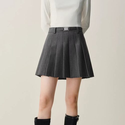 商场同款2025冬季新款女装百褶半身裙女短裙灰色A字短裙A1GEF4237