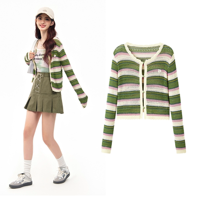 【商场同款】2024秋季新款时尚条纹设计感毛衣针织衫女C1EDE2409