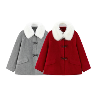 饰毛呢外套大衣绵羊毛C1AAE4303 C1AAE4302蝴蝶结装 2024冬季 新女装