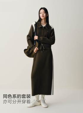 商场同款2025冬季新款女装运动风撞色双拉炼开衫半身裙A3EDF4257