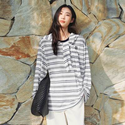商场同款26春款女装圆领长袖条纹T恤女慵懒风薄款防晒衫A1CPG2165
