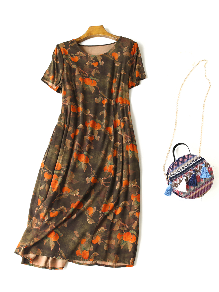 高档精品贡缎棉绸中老年妈妈装连衣裙女士夏季宽松气质显瘦国风款