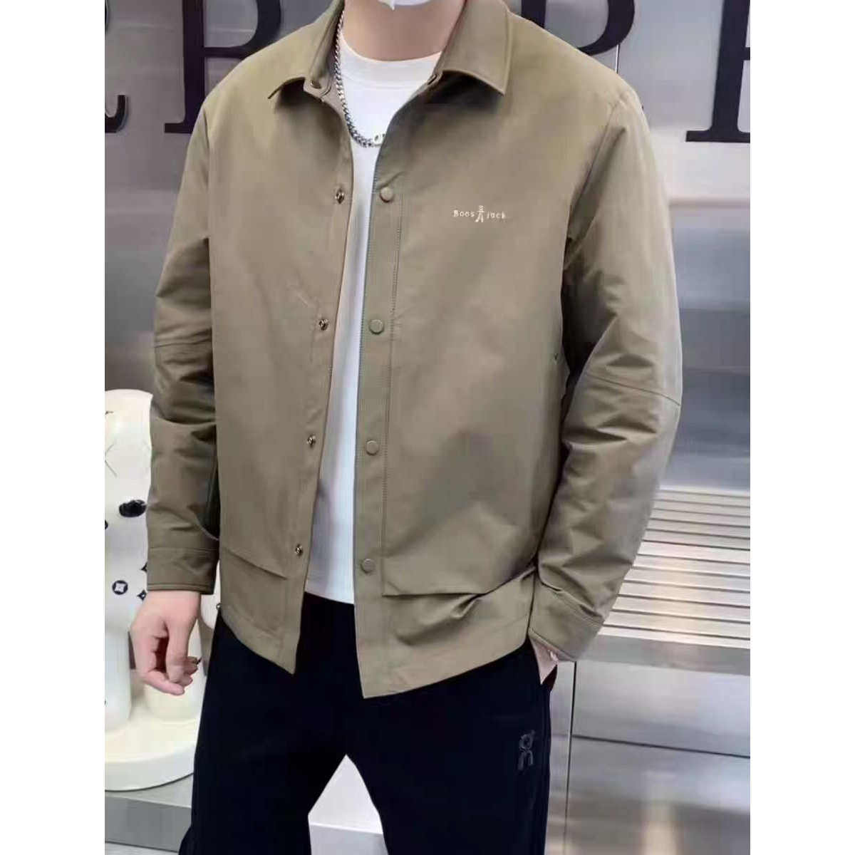 秋装翻领夹克衫薄棉纯色商务休闲男士中青年时尚外套