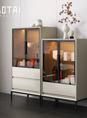 烤漆多功能酒柜意式极简靠墙碗柜橱实木客厅茶水柜餐边高低边柜子