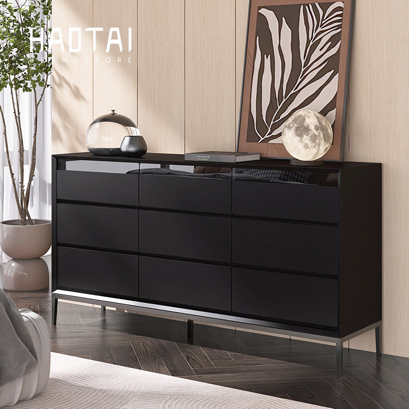 烤漆九斗柜意式极简客厅卧室阻尼抽屉储物收纳北欧现代指纹锁柜子