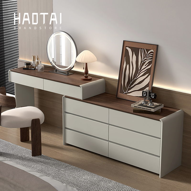 全实木烤漆梳妆台斗柜一体意式简约收纳柜卧室侘寂中古床尾化妆桌