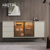 烤漆餐边柜意式 极简酒柜现代实木感应灯茶水收纳玄关柜多功能碗柜