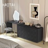 全实木黑色烤漆中古侘寂风设计师梳妆台斗柜一体化妆桌卧室化妆台