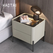 烤漆床头柜意式 极简简约现代轻奢高端设计师卧室玻璃台面储物边柜