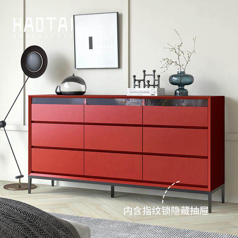 意式极简烤漆十斗柜简约北欧现代客厅卧室抽屉储物收纳指纹锁柜子