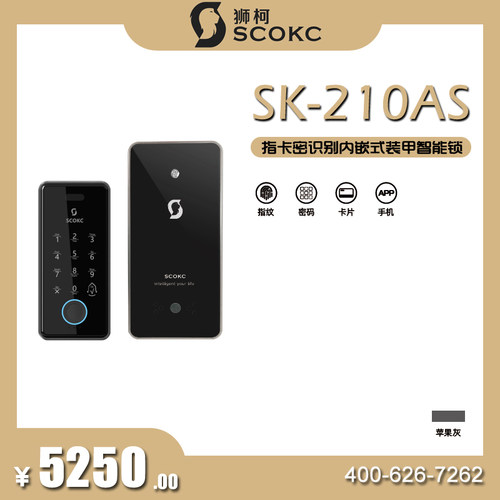 狮柯SK210AS嵌入式智能锁别墅大门入户门分体指纹锁密码刷卡钥匙
