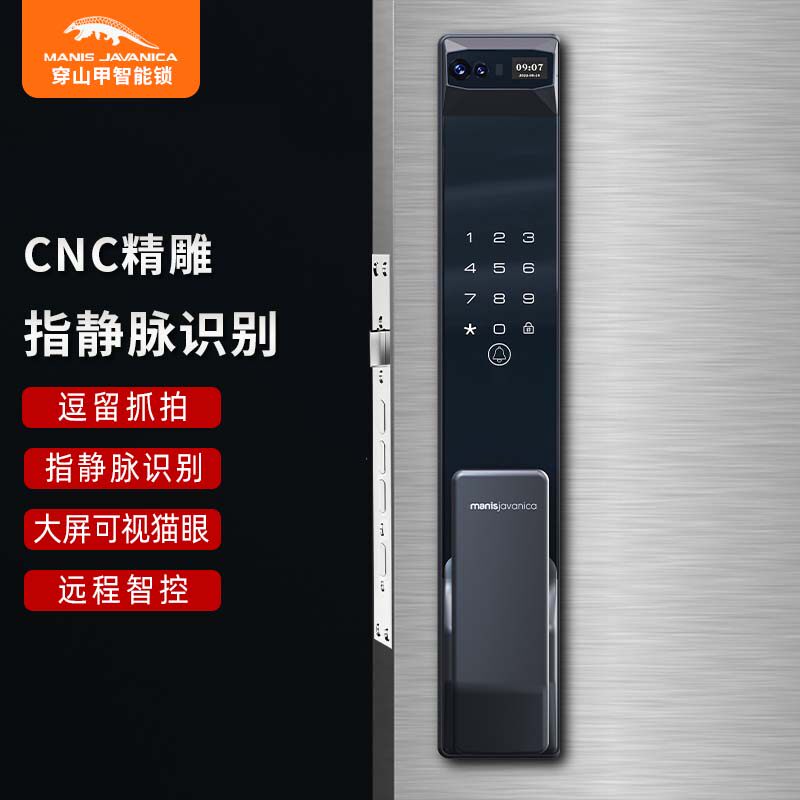 穿山甲智能锁蓝宝石指静脉3D人脸识别手机远程开锁室内高清屏CNC