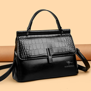 新款真皮女包时尚简约鳄鱼纹女士手提包软皮包单肩斜挎包中年皮包