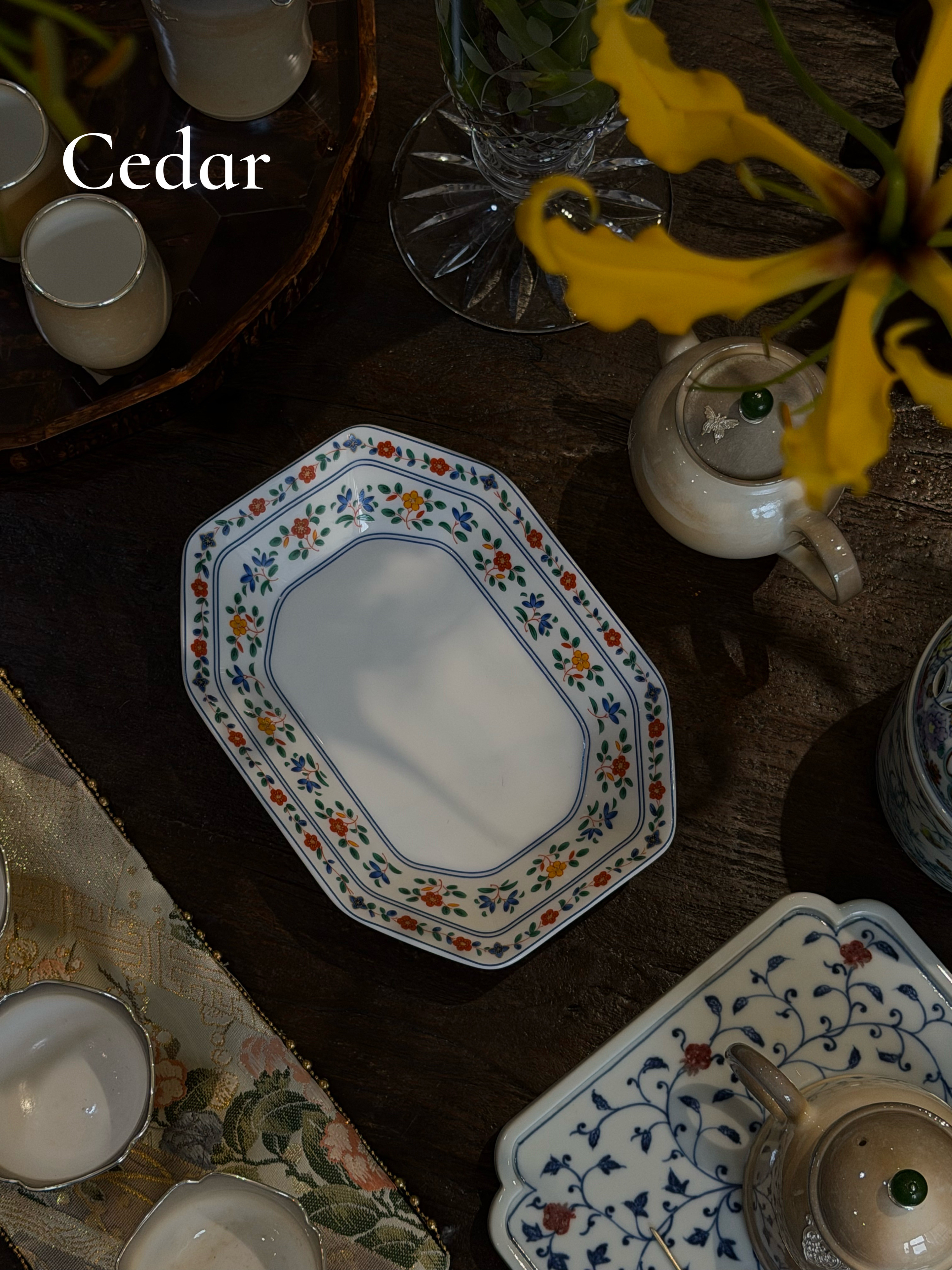 cedar八角盘餐具碎花餐盘陶瓷家用盘子甜点盘高温瓷白瓷果盘