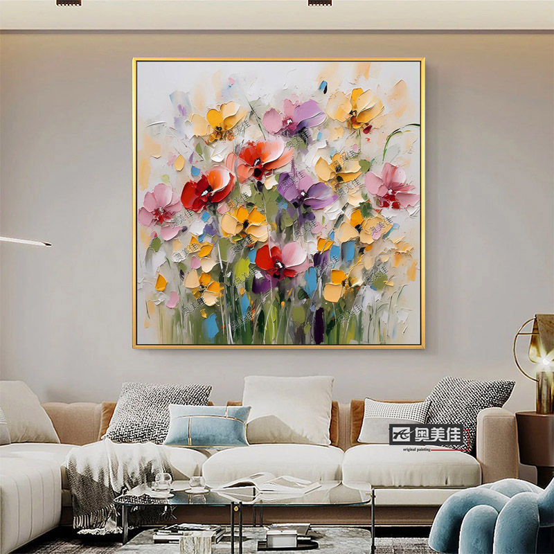 立体肌理花卉手工画简约客厅装饰画现代餐厅挂画手绘油画饭厅挂画图片