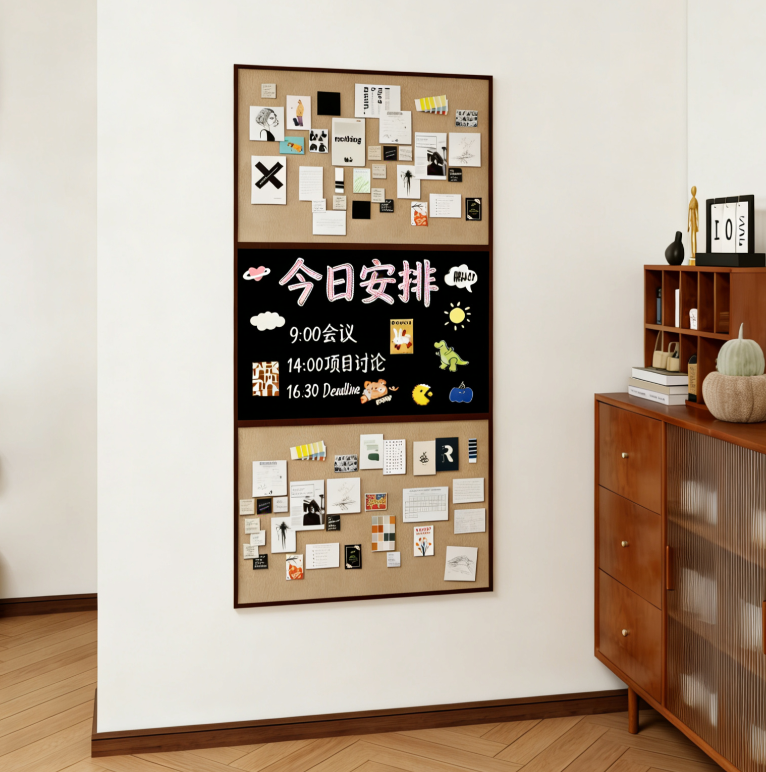磁吸黑板软木板毛毡板组合照片墙客厅创意背景板拼豆收纳展示板