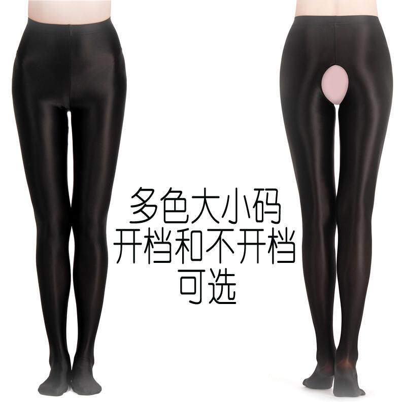 大码女士高腰连裤袜开裆免脱侧面无缝油亮丝滑塑形连脚裤紧身裤女