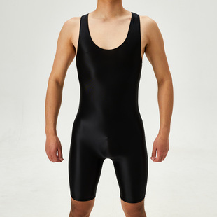 塑身运动男士连体衣性感美体透明紧身弹力丝滑衣健身连体摔跤服男