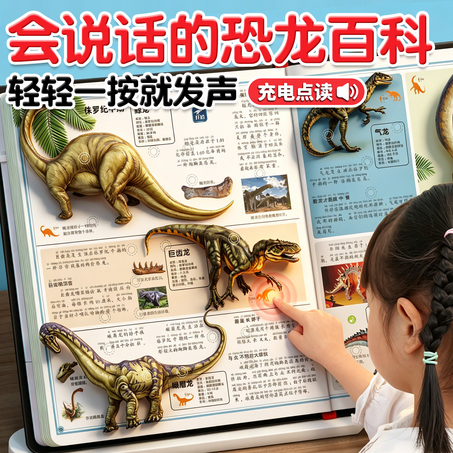 会说话的恐龙百科全书早教有声书恐龙书籍儿童百科点读发声书早教幼儿绘本3-6-9小学生动物科普百科全书早教书籍揭秘恐龙霸王龙